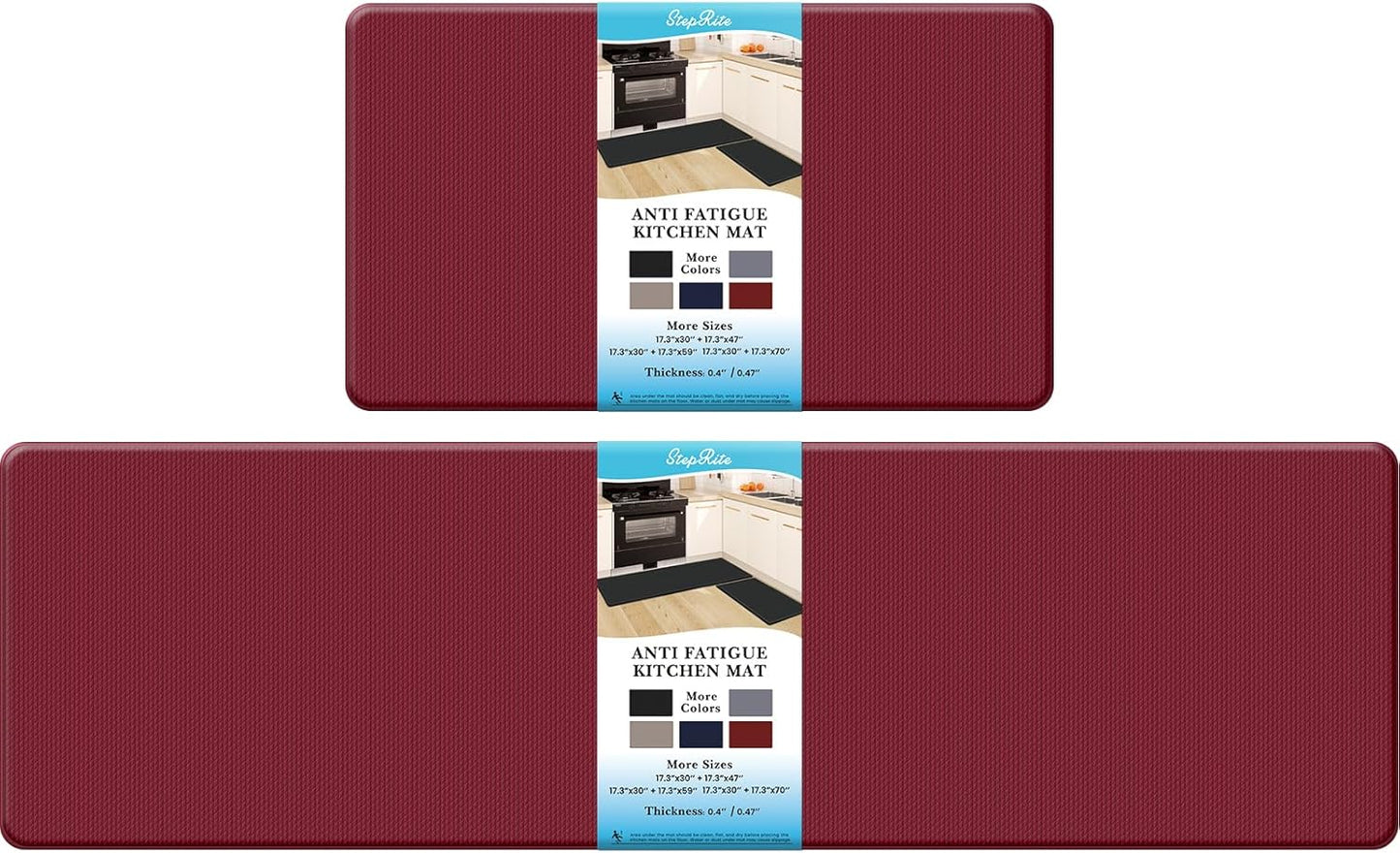 StepRite Kitchen Mats, 2PCS Kitchen Rugs, Cushioned Anti Fatigue Kitchen Mats for Floor, Non-Slip Standing Desk Mat, Waterproof Kitchen Rug Set for Kitchen, Floor, Office,17.3"×30"+17.3"×47",Black