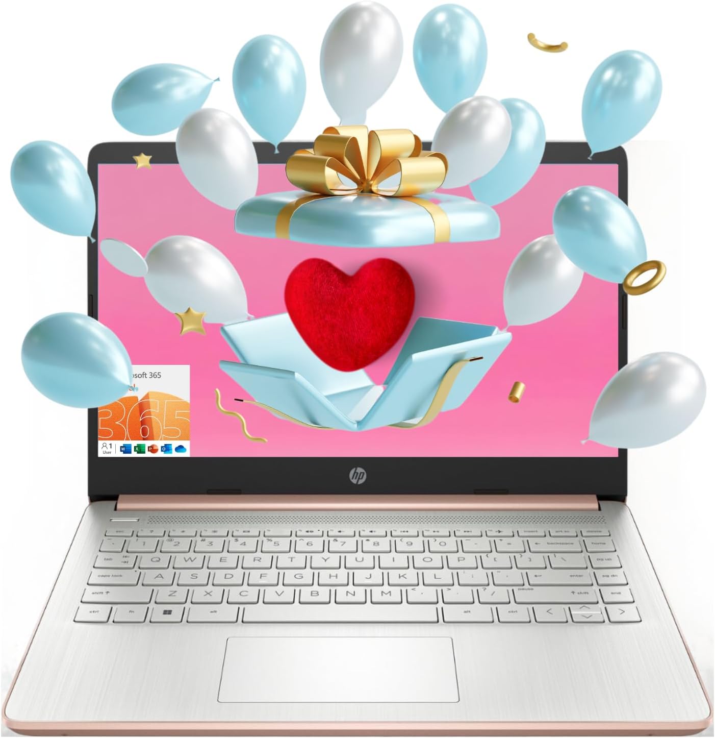 HP Portable Laptop (Include 1 Year Microsoft 365), 14’’ HD Display, 16GB RAM, 64GB eMMC, Intel Quad-Core N4120, Student and Business, Webcam, HDMI, Wi-Fi, RJ-45, Windows 11 Home, Pink