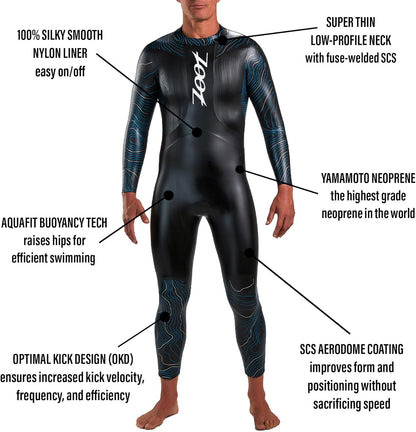 Zoot Men's Triathlon Kona 2.0 Wetsuit, Full Body Neoprene Triathlete Suit for Open Water Swimming Ironman Racing