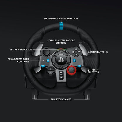 Volante y pedales de carreras Logitech G29 Driving Force, Force Feedback, cuero auténtico + palanca de cambios Logitech G Driving Force - Para PS5, PS4, PC y Mac - Negro