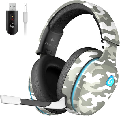 Auriculares inalámbricos para juegos de 2,4 GHz para PS5, PS4 Fortnite y Call of Duty/FPS Gamers, PC, Nintendo Switch, auriculares para juegos Bluetooth 5.3 con micrófono con cancelación de ruido, sonido estéreo, batería de más de 40 horas, color blanco