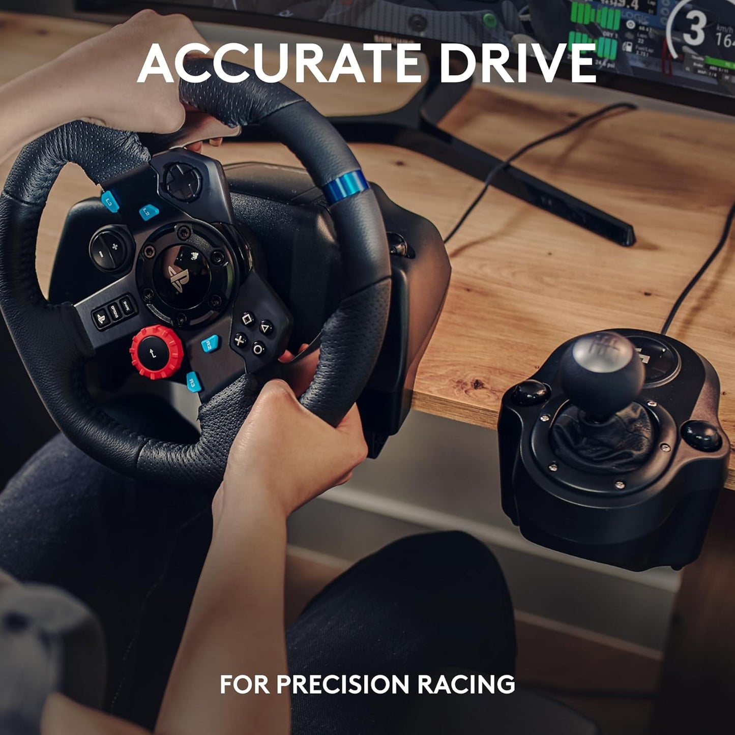 Volante y pedales de carreras Logitech G29 Driving Force, Force Feedback, cuero auténtico + palanca de cambios Logitech G Driving Force - Para PS5, PS4, PC y Mac - Negro