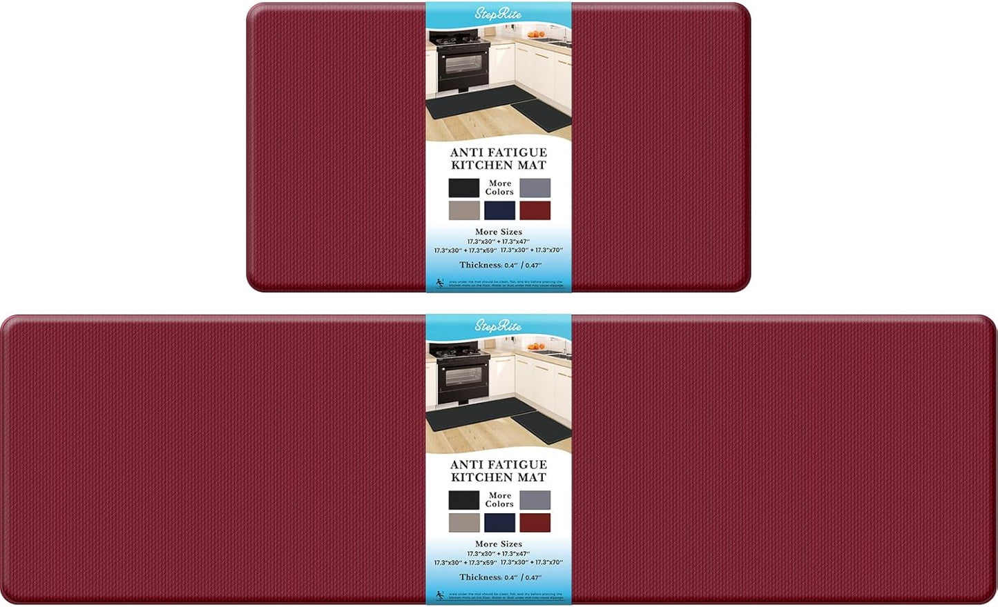 StepRite Kitchen Mats, 2PCS Kitchen Rugs, Cushioned Anti Fatigue Kitchen Mats for Floor, Non-Slip Standing Desk Mat, Waterproof Kitchen Rug Set for Kitchen, Floor, Office,17.3"×30"+17.3"×47",Black