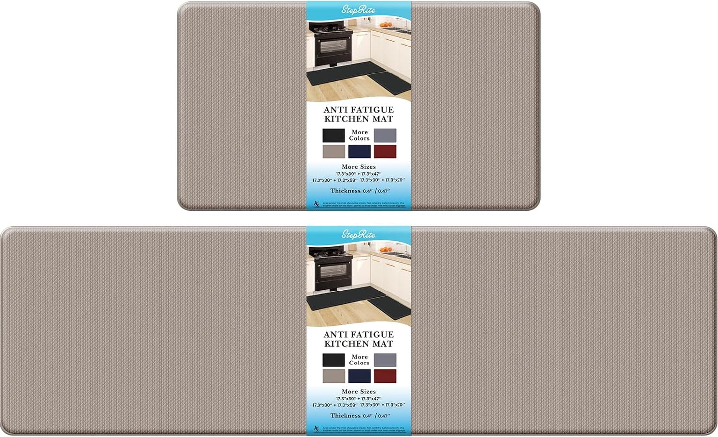 StepRite Kitchen Mats, 2PCS Kitchen Rugs, Cushioned Anti Fatigue Kitchen Mats for Floor, Non-Slip Standing Desk Mat, Waterproof Kitchen Rug Set for Kitchen, Floor, Office,17.3"×30"+17.3"×47",Black