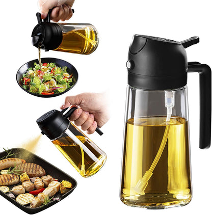 TrendPlain 16oz/470ml Olive Oil Sprayer for Cooking - 2 in 1 Olive Oil Dispenser for Kitchen Gadgets, Air Fryer, Salad, and BBQ - Black