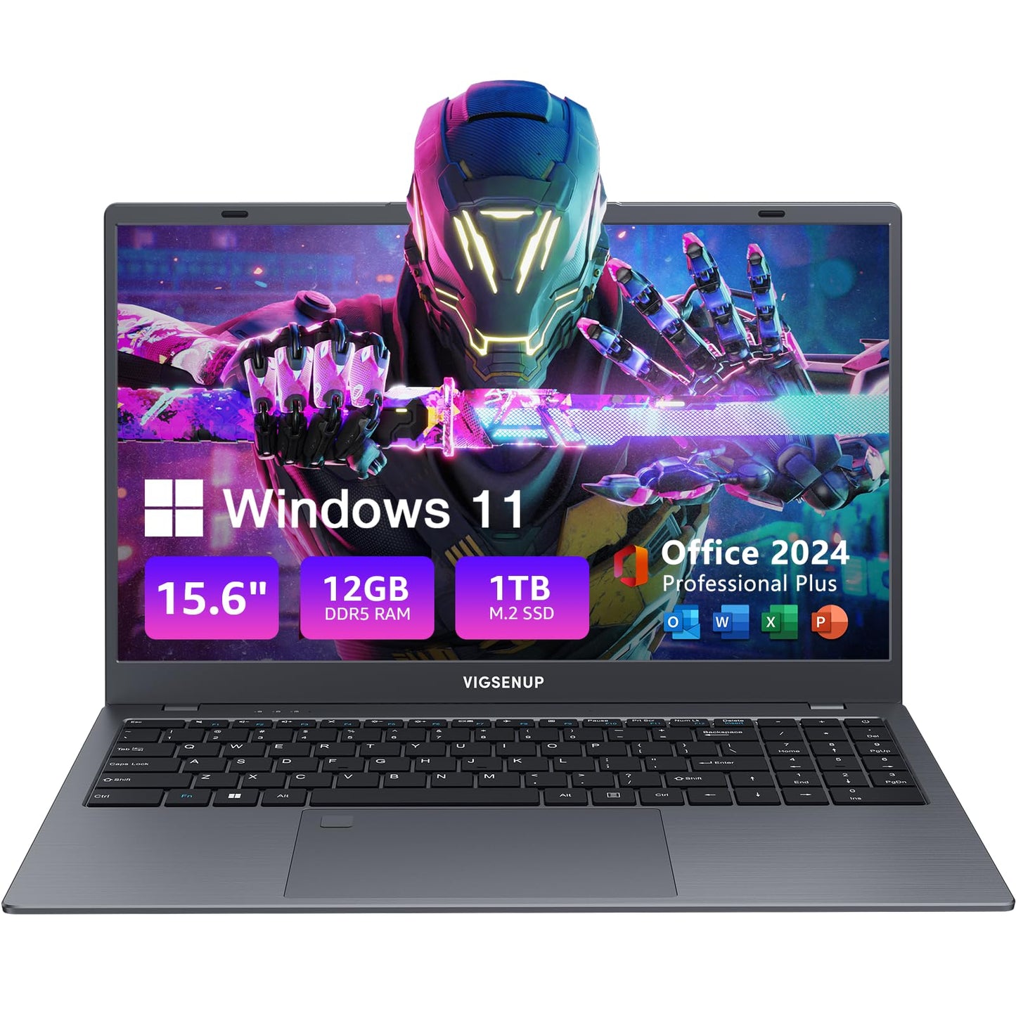 Laptop, 12GB LPDDR5 RAM, 1TB SSD, 15.6 Inch Laptop Computer, Win 11 Pro, N95 Quad Core Processor, Up to 3.4GHz, Preinstall Office Pro Plus 2024, WiFi 5, BT 5.0, USB-C, Webcam, Fingerprint