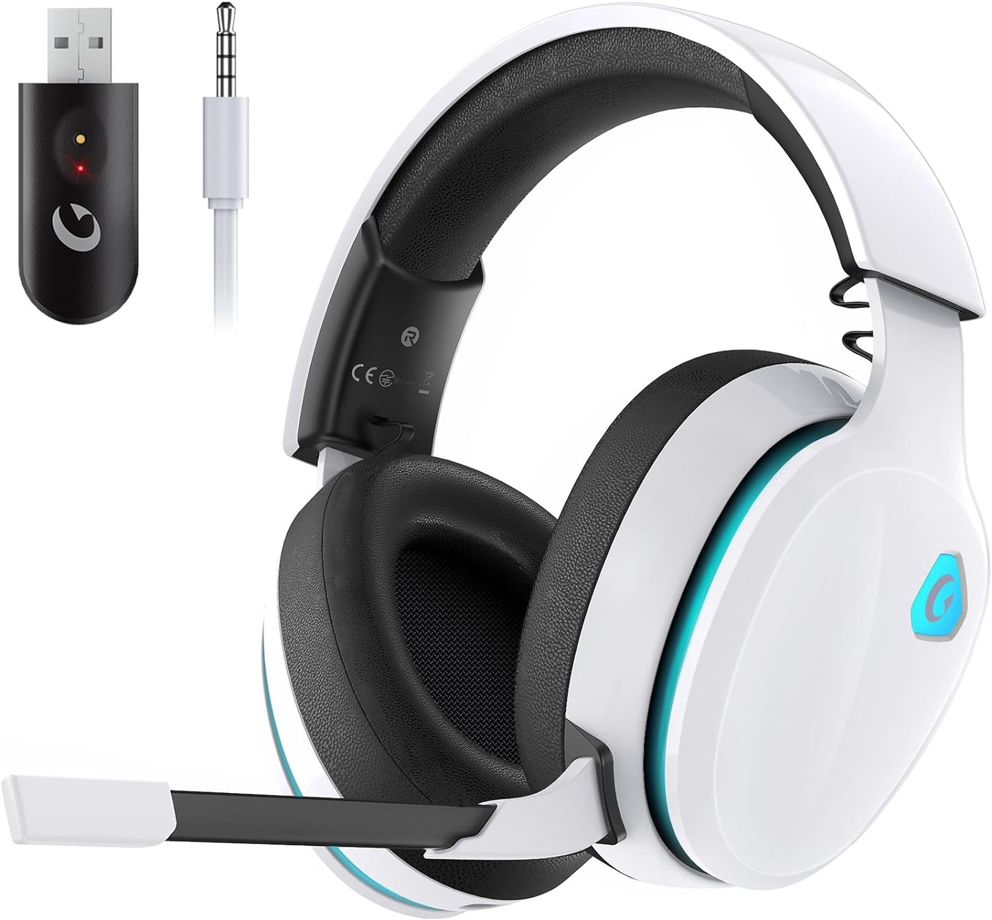 Auriculares inalámbricos para juegos de 2,4 GHz para PS5, PS4 Fortnite y Call of Duty/FPS Gamers, PC, Nintendo Switch, auriculares para juegos Bluetooth 5.3 con micrófono con cancelación de ruido, sonido estéreo, batería de más de 40 horas, color blanco