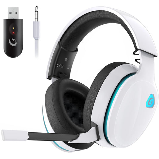 Auriculares inalámbricos para juegos de 2,4 GHz para PS5, PS4 Fortnite y Call of Duty/FPS Gamers, PC, Nintendo Switch, auriculares para juegos Bluetooth 5.3 con micrófono con cancelación de ruido, sonido estéreo, batería de más de 40 horas, color blanco