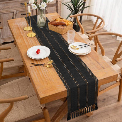 Camino de mesa estilo bohemio, estilo rústico, de 72 pulgadas de largo, de algodón y macramé, con borlas para mesa de café, para despedidas de soltera, bodas, cocinas, comedores, decoración del hogar, color marrón