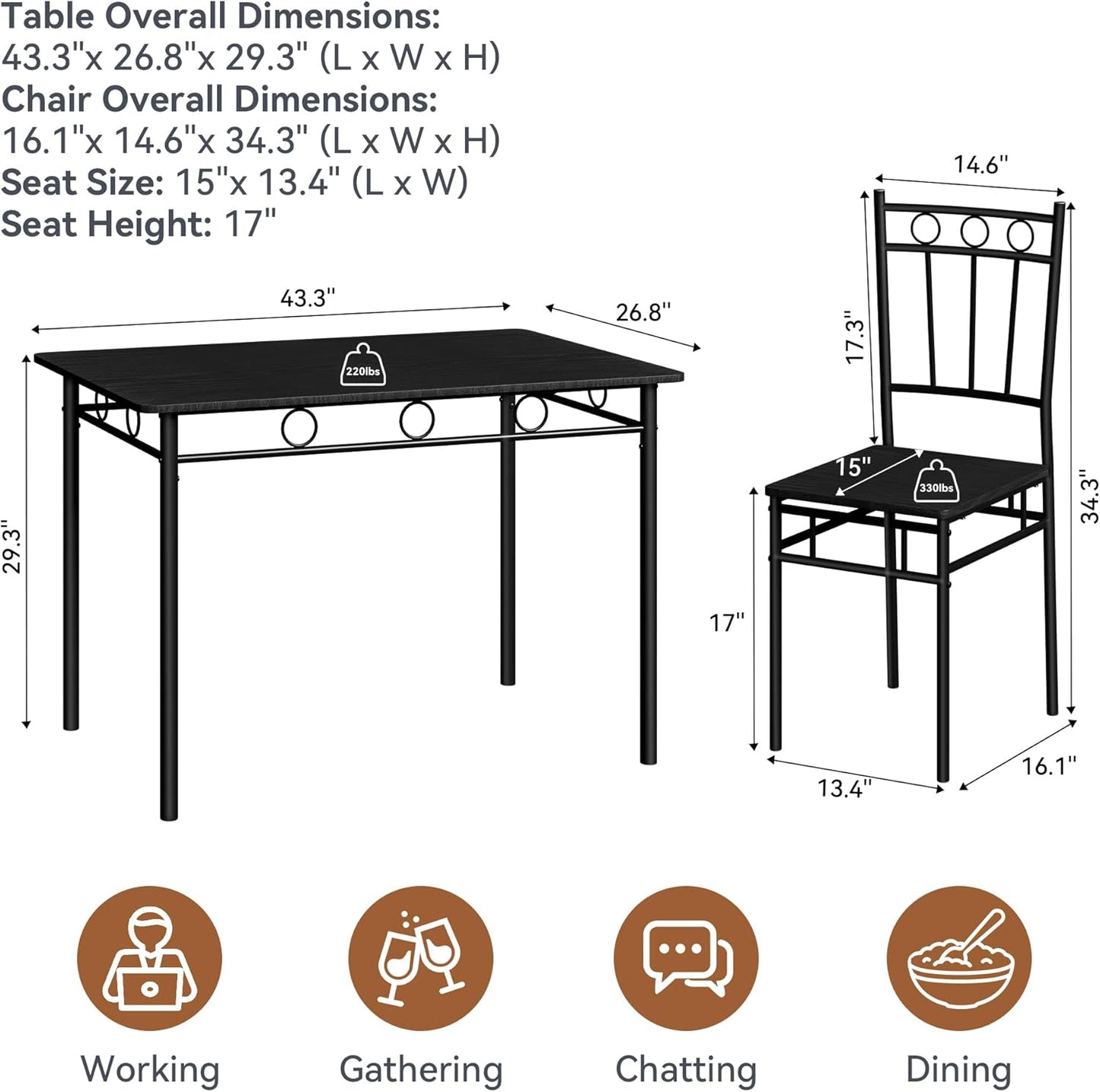 Juego de mesa de comedor para 4, mesa de cocina de 5 piezas y sillas, juego de mesa de comedor rectangular con 4 sillas, juego de mesa de cocina que ahorra espacio para espacios pequeños, comedor, apartamento, marrón retro