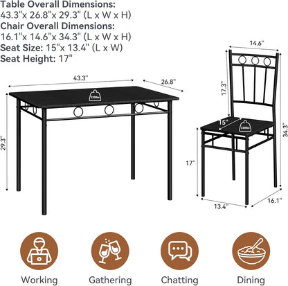 Dining Table Set for 4, 5-Piece Kitchen Table and Chairs, Rectangular Dining Room Table Set with 4 Chairs, Space-Saving Kitchen Table Set for Small Space,Dinette,Apartment,Retro Brown