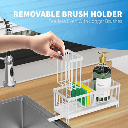 Cisily Sponge Holder for Kitchen Sink, Sink Caddy with High Brush Holder, Kitchen Sink Organizer Countertop Rustproof 304 Stainless Steel , Soap Dispenser Kitchen Organizers and Storage Essentials