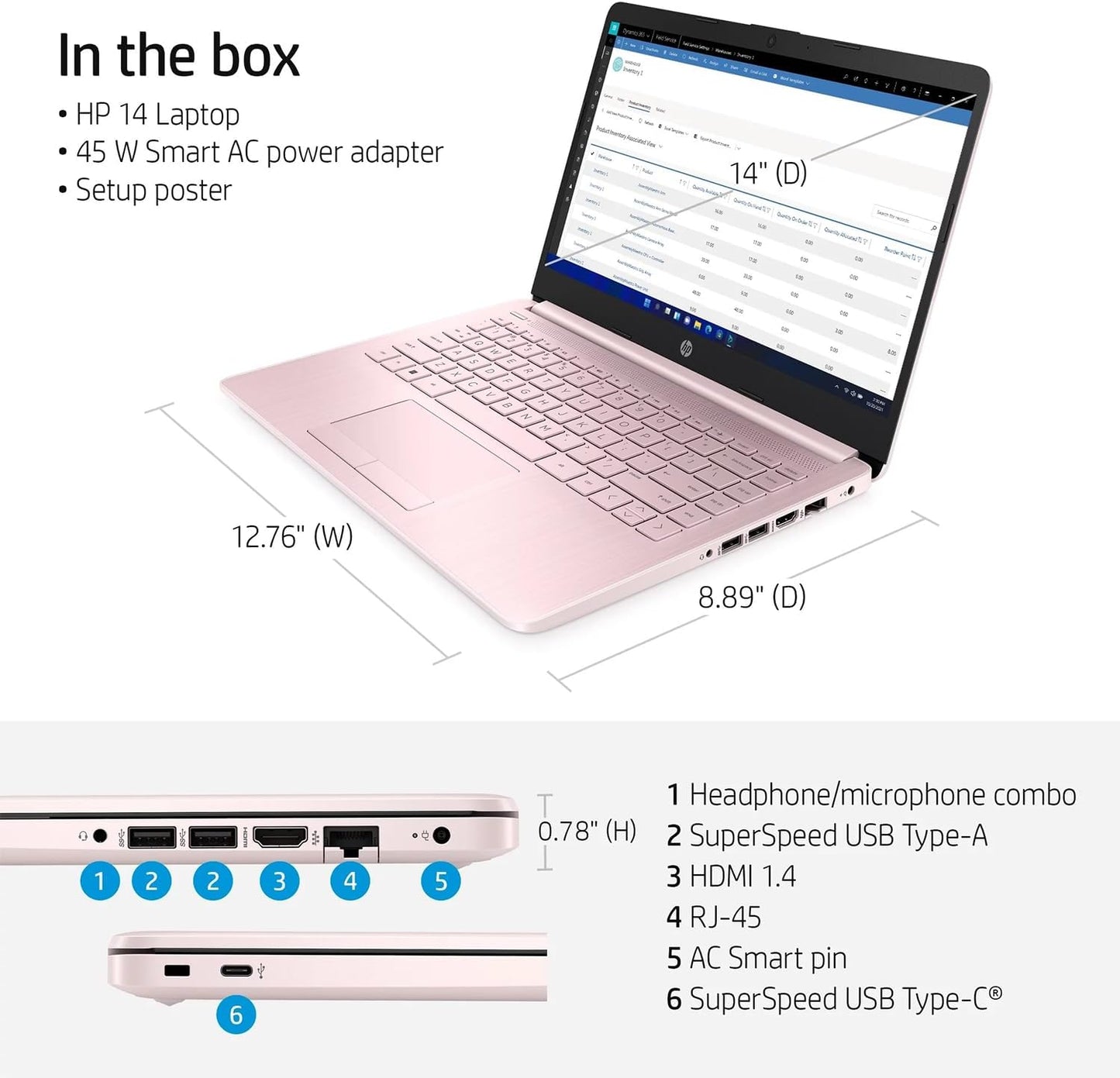 HP Portable Laptop (Include 1 Year Microsoft 365), 14’’ HD Display, 16GB RAM, 64GB eMMC, Intel Quad-Core N4120, Student and Business, Webcam, HDMI, Wi-Fi, RJ-45, Windows 11 Home, Pink