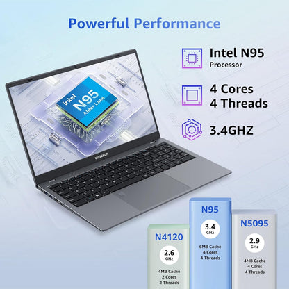 笔记本电脑，12GB LPDDR5 RAM，1TB SSD，15.6 英寸笔记本电脑，Win 11 Pro，N95 四核处理器，最高 3.4GHz，预装 Office Pro Plus 2024，WiFi 5，BT 5.0，USB-C，网络摄像头，指纹