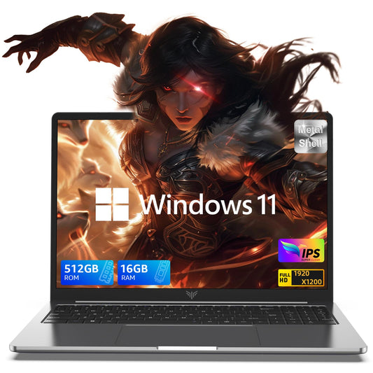 16.0 英寸笔记本电脑，2025 16GB DDR4 512GB SSD Windows 11 笔记本电脑，配备英特尔第 12 代四核处理器（最高 3.6GHz）、1920P FHD 显示屏、金属外壳、WiFi 5、USB3.2、Type_C 的笔记本电脑