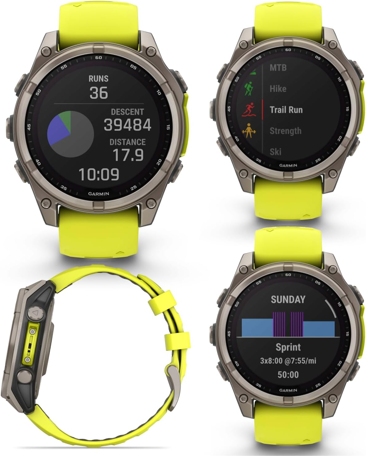 Wearable4U Garmin Fenix 8 – 47 mm, Solar, Multisport GPS Smartwatch, Sapphire, Titanium with Amp Yellow/Graphite Silicone, Built-in LED Flashlight, Voice Control Power Bank Bundle