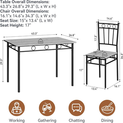 Dining Table Set for 4, 5-Piece Kitchen Table and Chairs, Rectangular Dining Room Table Set with 4 Chairs, Space-Saving Kitchen Table Set for Small Space,Dinette,Apartment,Retro Brown