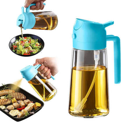 TrendPlain 16oz/470ml Olive Oil Sprayer for Cooking - 2 in 1 Olive Oil Dispenser for Kitchen Gadgets, Air Fryer, Salad, and BBQ - Black