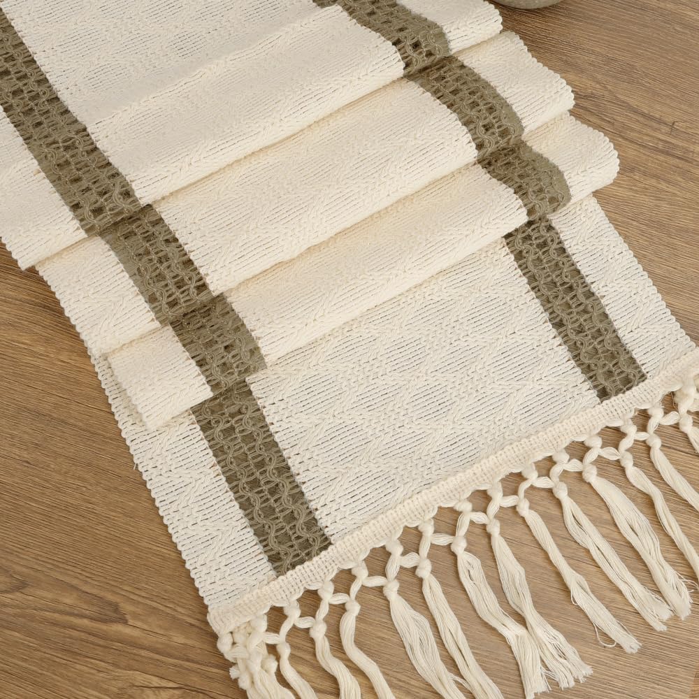 Boho Table Runner Farmhouse Table Runner 72 Inches Long Rustic Coffee Table Runners Cotton Macrame Spring Table Runners with Tassel for Bridal Shower Wedding Kitchen Dining Room Table Home Decor Brown