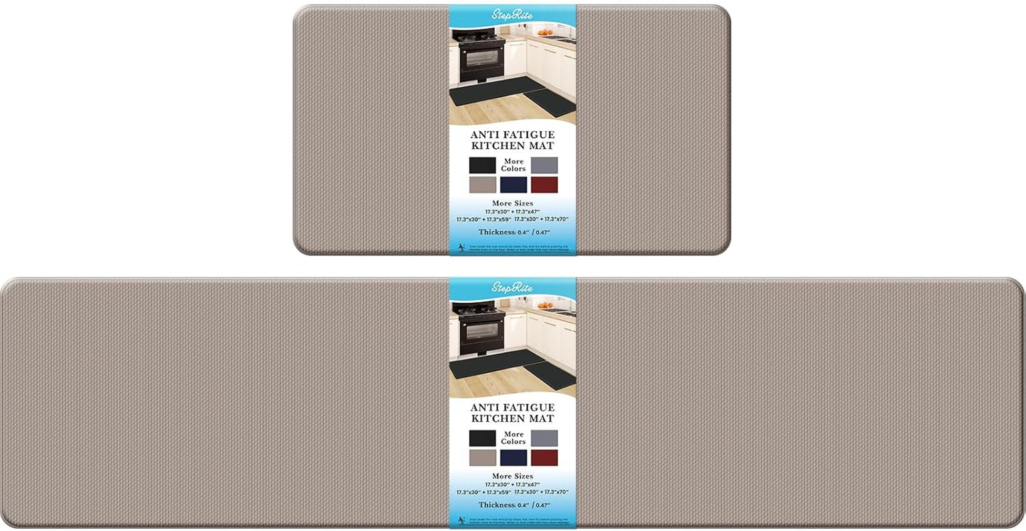 StepRite Kitchen Mats, 2PCS Kitchen Rugs, Cushioned Anti Fatigue Kitchen Mats for Floor, Non-Slip Standing Desk Mat, Waterproof Kitchen Rug Set for Kitchen, Floor, Office,17.3"×30"+17.3"×47",Black