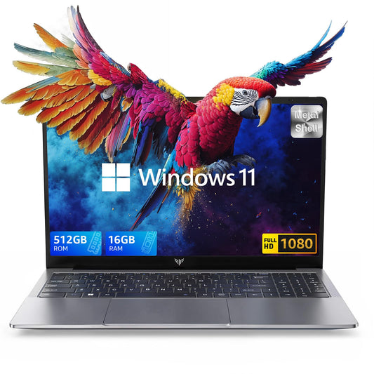 Computadora portátil ACEMAGIC 2025 con procesador Intel de cuatro núcleos (hasta 3,4 GHz), 16 GB DDR4 512 GB SSD, computadora portátil para juegos con Windows 11, 15,6 "IPS 1080P, carcasa de metal, USB 3.2, batería de larga duración