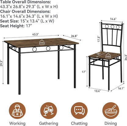 Juego de mesa de comedor para 4, mesa de cocina de 5 piezas y sillas, juego de mesa de comedor rectangular con 4 sillas, juego de mesa de cocina que ahorra espacio para espacios pequeños, comedor, apartamento, marrón retro