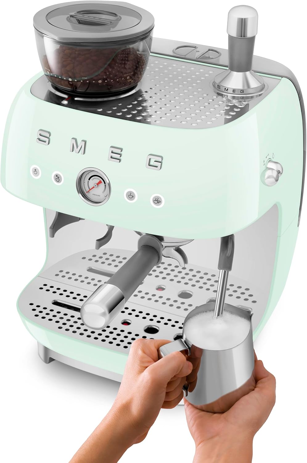 Cafetera espresso semiautomática Smeg Retro, EGF03PBUS, color azul pastel