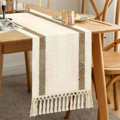 Boho Table Runner Farmhouse Table Runner 72 Inches Long Rustic Coffee Table Runners Cotton Macrame Spring Table Runners with Tassel for Bridal Shower Wedding Kitchen Dining Room Table Home Decor Brown