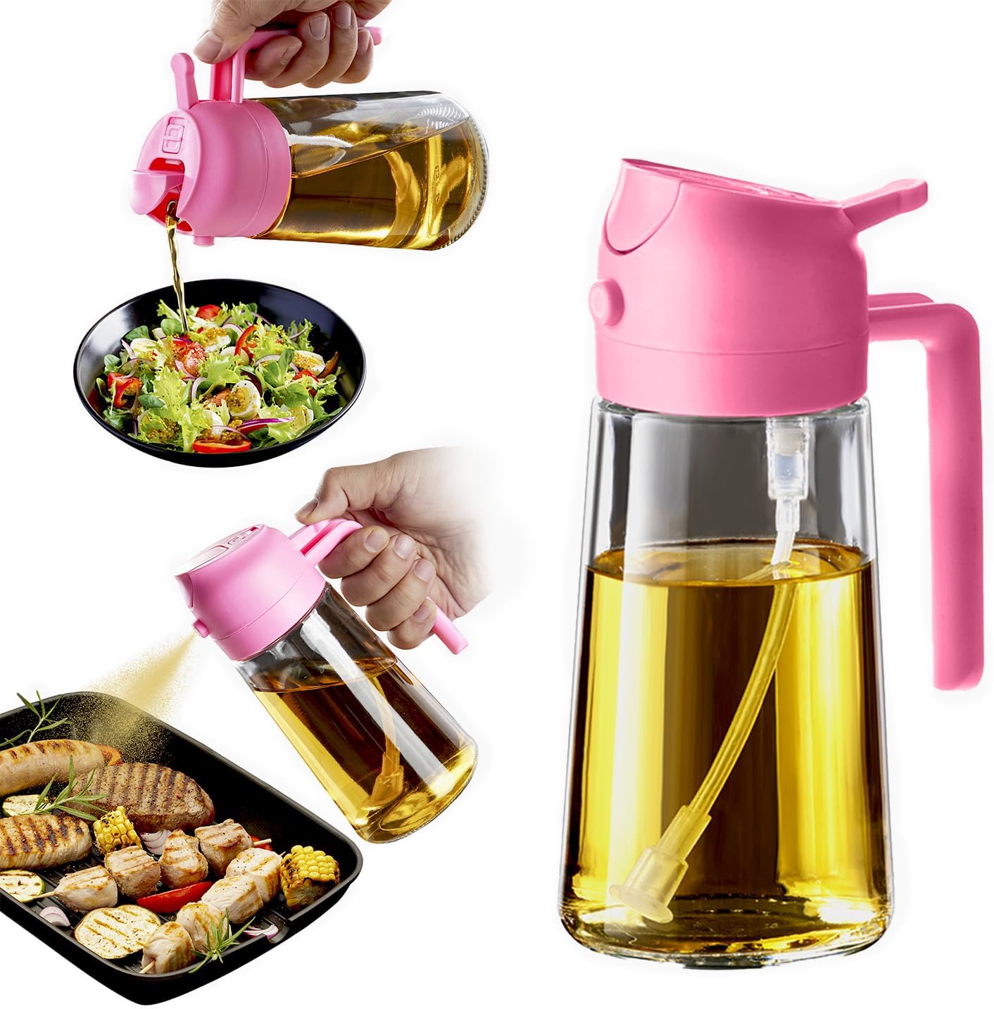 TrendPlain 16oz/470ml Olive Oil Sprayer for Cooking - 2 in 1 Olive Oil Dispenser for Kitchen Gadgets, Air Fryer, Salad, and BBQ - Black