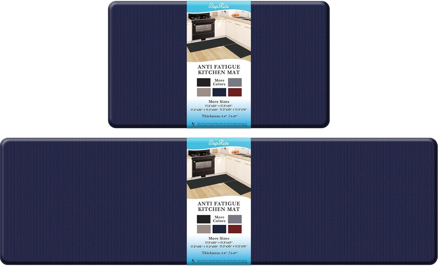 StepRite Kitchen Mats, 2PCS Kitchen Rugs, Cushioned Anti Fatigue Kitchen Mats for Floor, Non-Slip Standing Desk Mat, Waterproof Kitchen Rug Set for Kitchen, Floor, Office,17.3"×30"+17.3"×47",Black