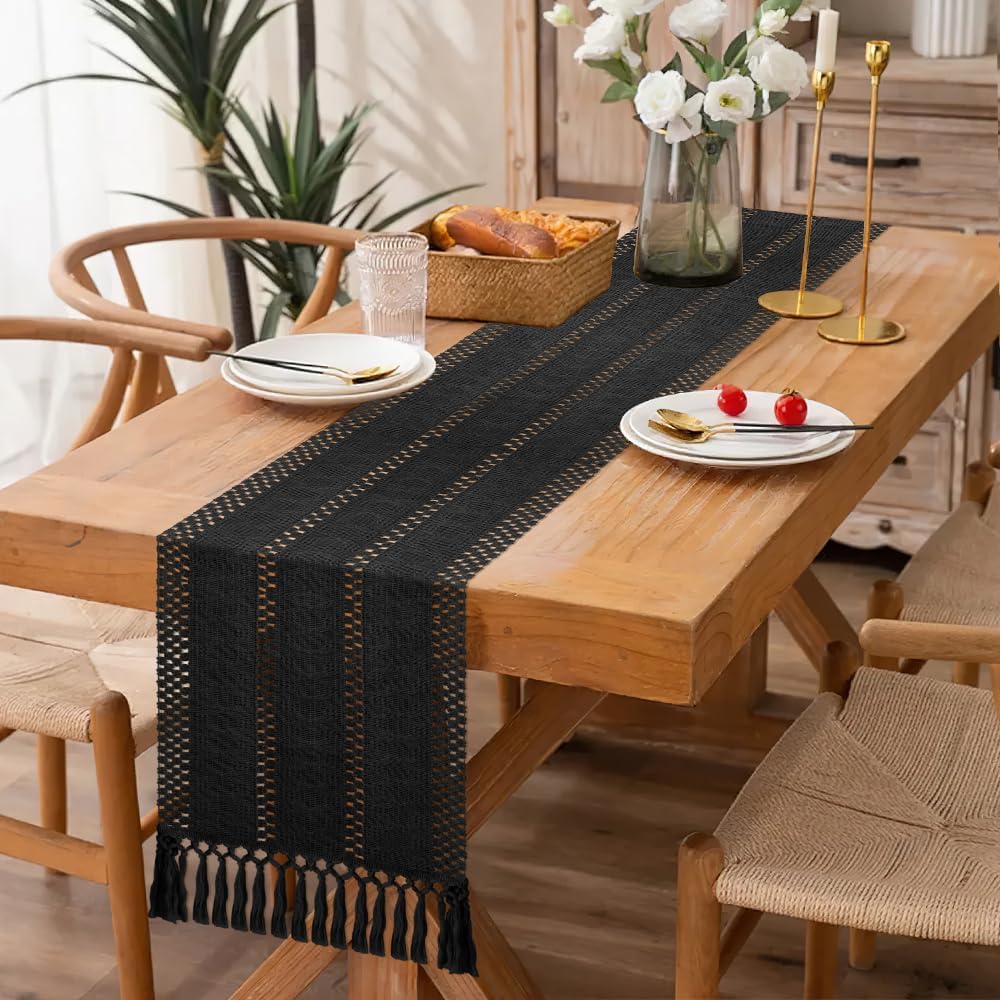 Camino de mesa estilo bohemio, estilo rústico, de 72 pulgadas de largo, de algodón y macramé, con borlas para mesa de café, para despedidas de soltera, bodas, cocinas, comedores, decoración del hogar, color marrón