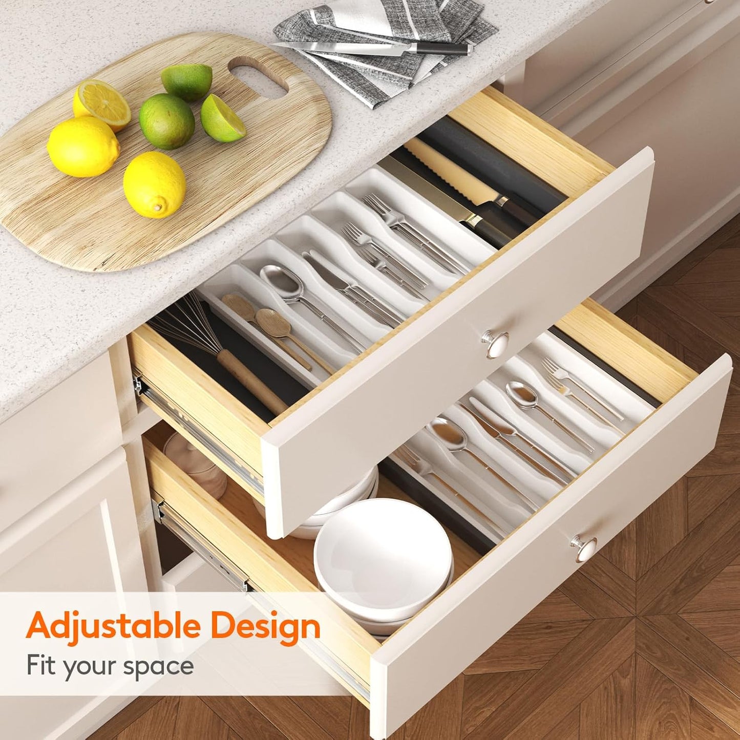 Organizador de cajones para cubiertos Lifewit, bandeja expandible para utensilios de cocina, soporte para cubiertos y cubertería sin BPA, almacenamiento de plástico ajustable para cucharas, tenedores y cuchillos, grande, negro