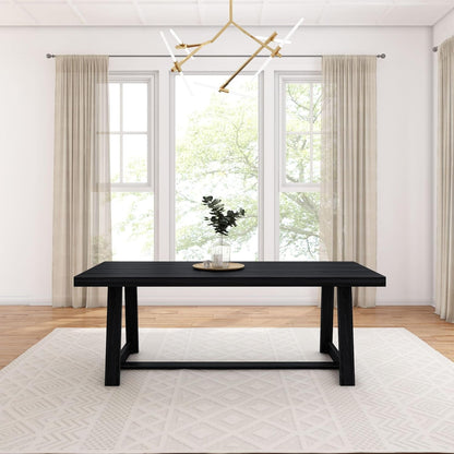 Mesa de comedor rústica de 72 pulgadas con estructura de madera maciza, mesa de comedor rectangular grande de madera para comedor, oficina en casa, muebles de sala de estar, fácil montaje, cepillo de alambre negro