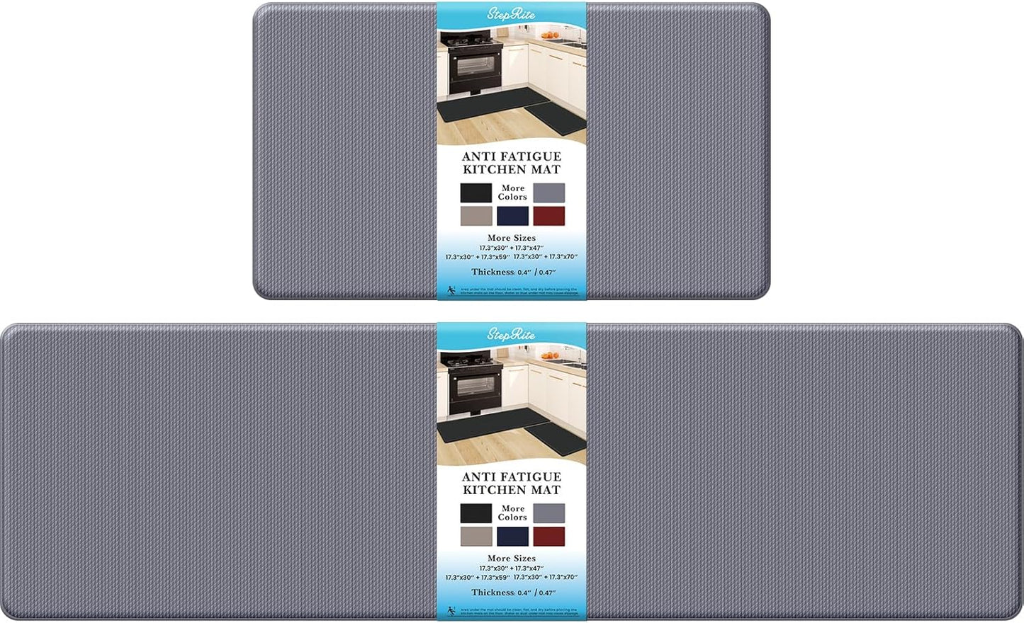 StepRite Kitchen Mats, 2PCS Kitchen Rugs, Cushioned Anti Fatigue Kitchen Mats for Floor, Non-Slip Standing Desk Mat, Waterproof Kitchen Rug Set for Kitchen, Floor, Office,17.3"×30"+17.3"×47",Black