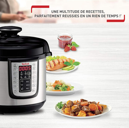 TEFAL CY505E10 Fast+Delicious Multicooker, 25 Programs, Pressure Cooking, Safe Pressure Technology, Up to 6 People, Black and Stainless Steel