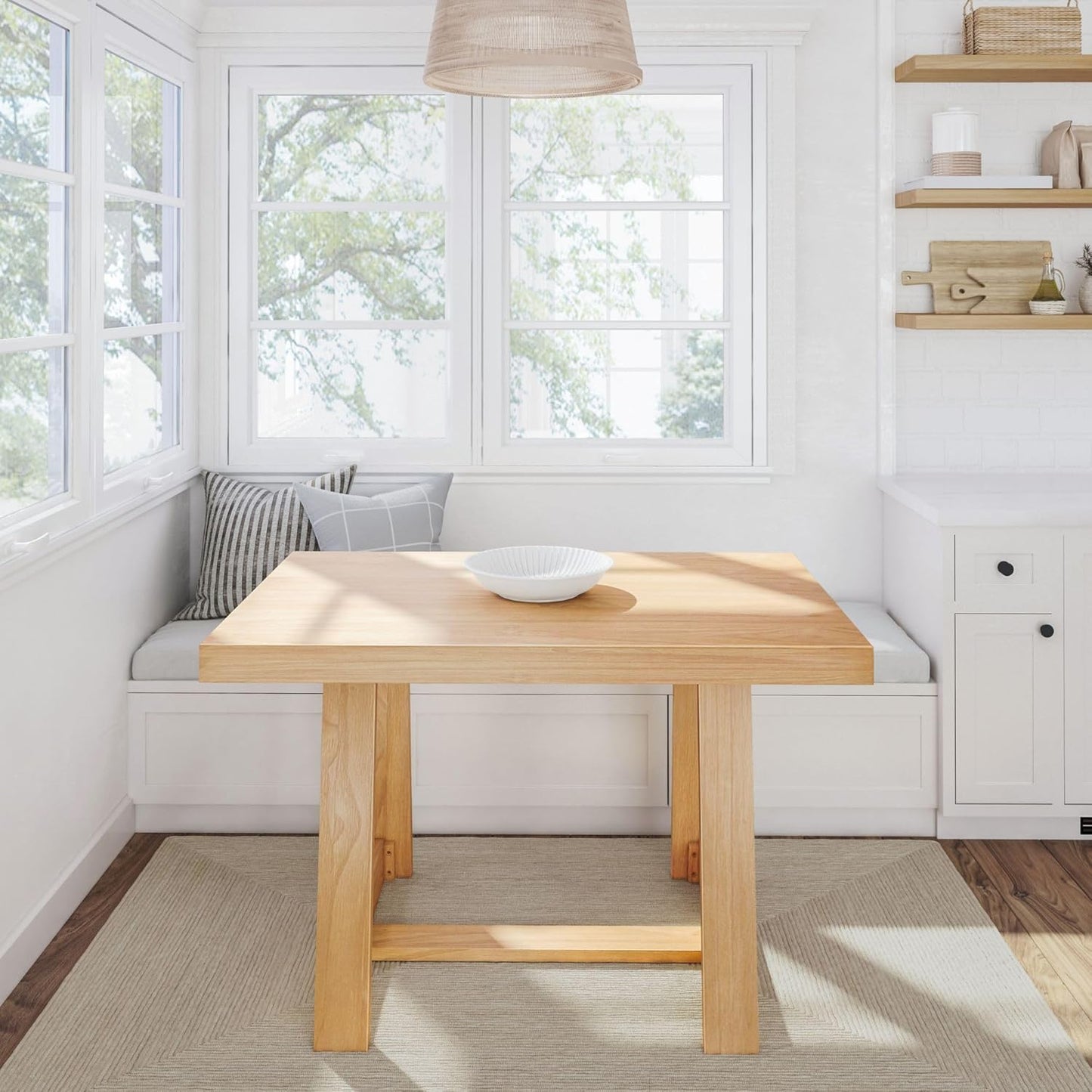 Mesa de comedor rústica de 72 pulgadas con estructura de madera maciza, mesa de comedor rectangular grande de madera para comedor, oficina en casa, muebles de sala de estar, fácil montaje, cepillo de alambre negro