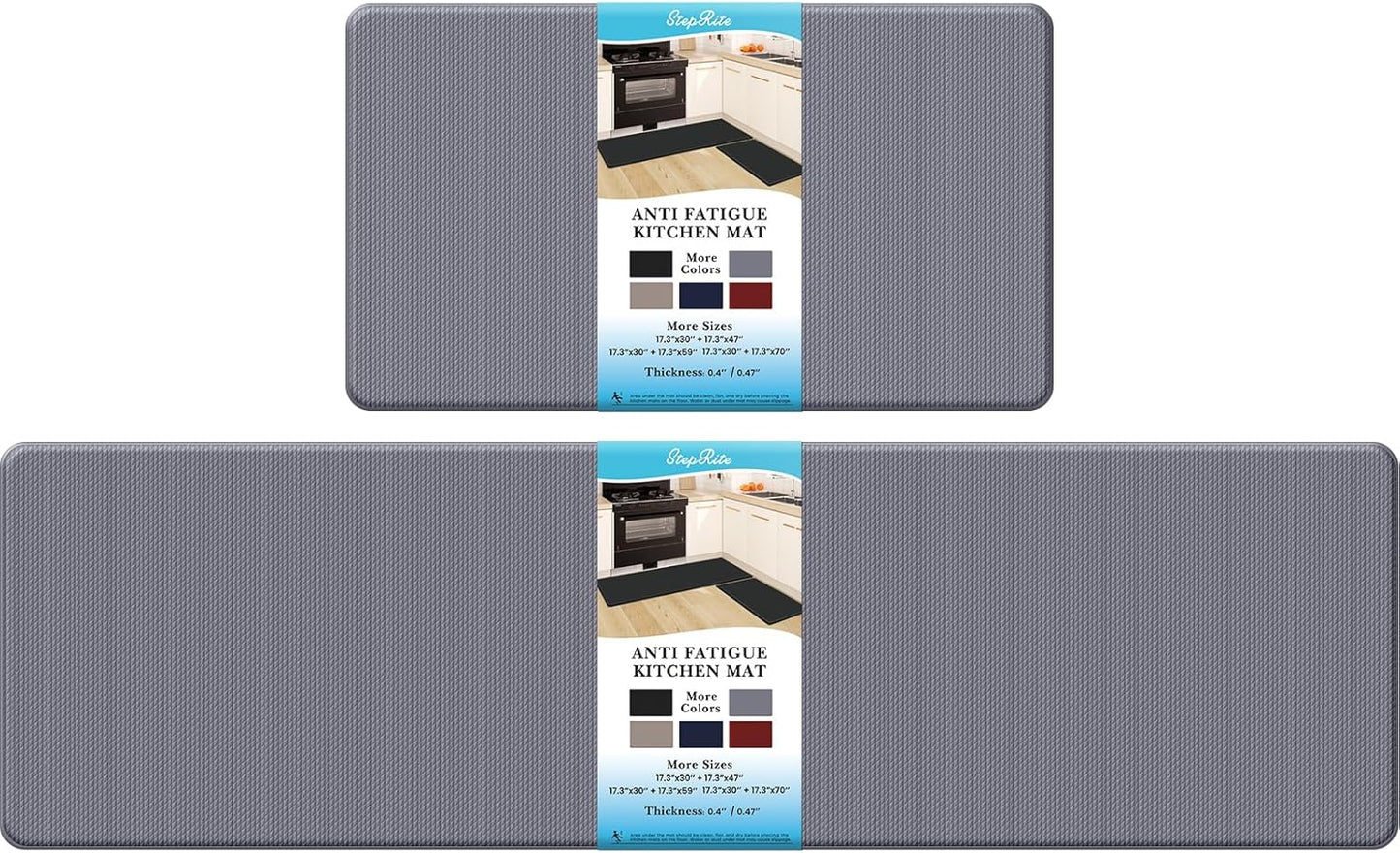 StepRite Kitchen Mats, 2PCS Kitchen Rugs, Cushioned Anti Fatigue Kitchen Mats for Floor, Non-Slip Standing Desk Mat, Waterproof Kitchen Rug Set for Kitchen, Floor, Office,17.3"×30"+17.3"×47",Black