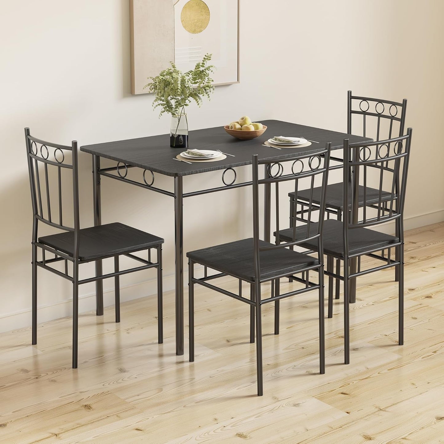 Dining Table Set for 4, 5-Piece Kitchen Table and Chairs, Rectangular Dining Room Table Set with 4 Chairs, Space-Saving Kitchen Table Set for Small Space,Dinette,Apartment,Retro Brown