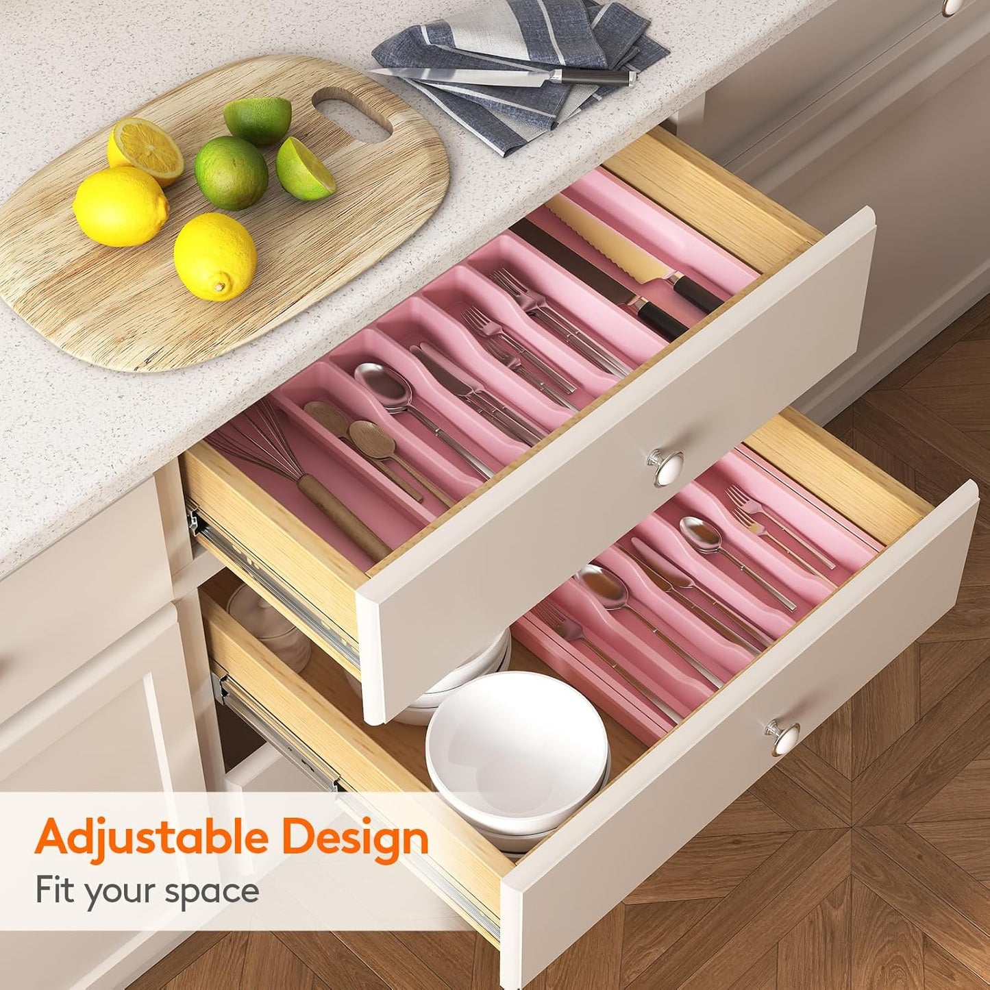 Organizador de cajones para cubiertos Lifewit, bandeja expandible para utensilios de cocina, soporte para cubiertos y cubertería sin BPA, almacenamiento de plástico ajustable para cucharas, tenedores y cuchillos, grande, negro