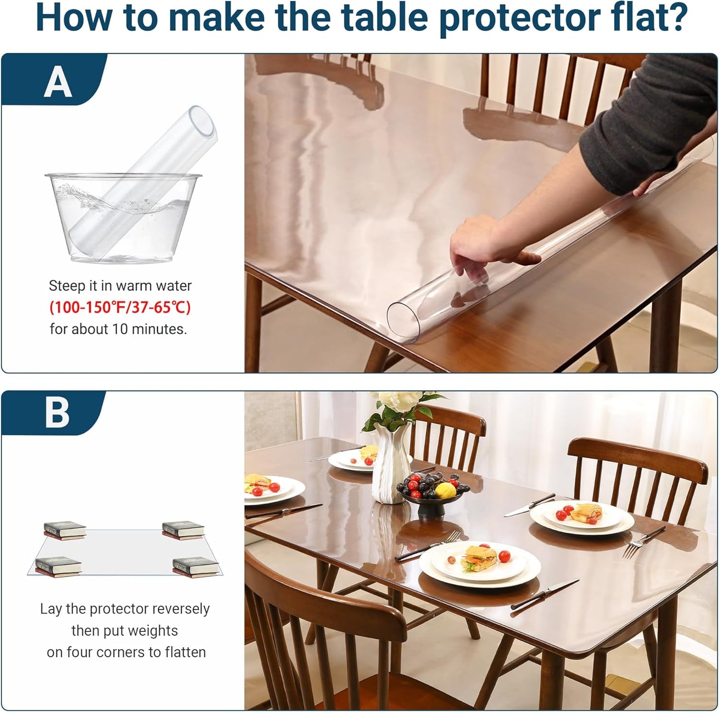 14x24 Inch Clear Table Cover Protector Rectangle, 1.5mm Transparent Plastic Table Protector Waterproof, Anti-Scratch Clear Desk Mat for Office Desktop Dresser Dining Table, FDA Compliant