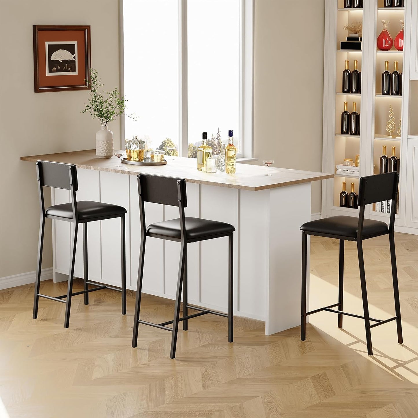 Dining Table Set for 2, Counter Height Table with 2 Upholstered Chairs and Storage Shelves, Bistro Table and Chairs Set of 2, Kitchen Table Set for Small Space, Apartment, Home, Studio