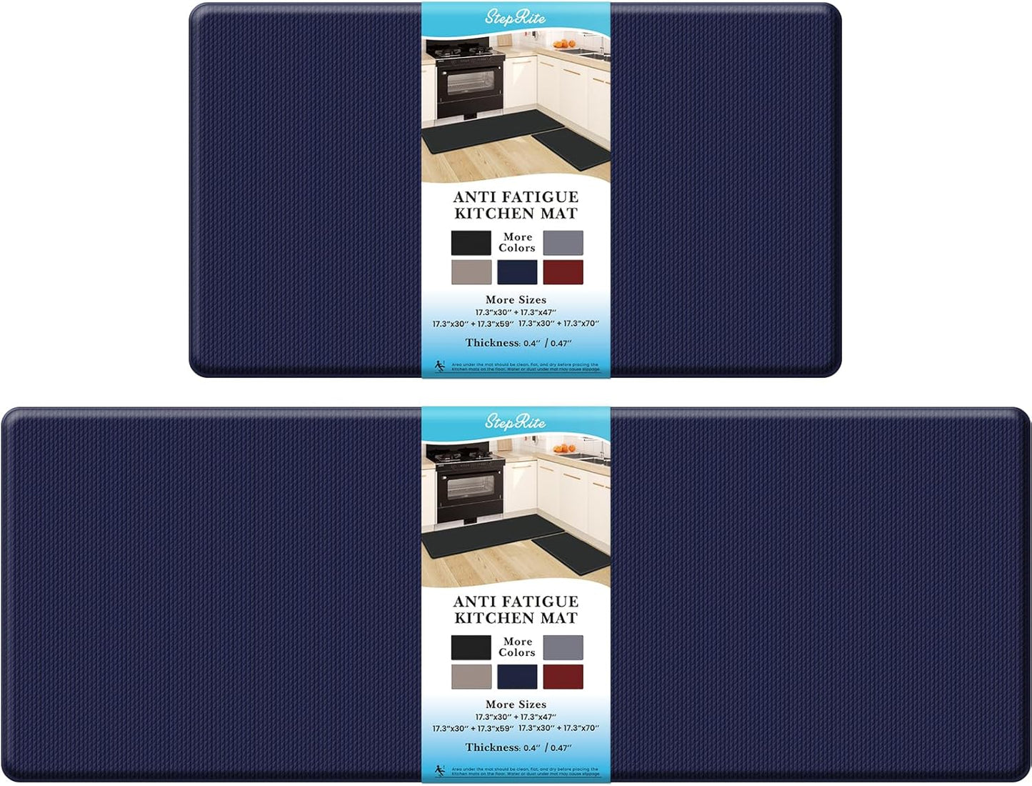 StepRite Kitchen Mats, 2PCS Kitchen Rugs, Cushioned Anti Fatigue Kitchen Mats for Floor, Non-Slip Standing Desk Mat, Waterproof Kitchen Rug Set for Kitchen, Floor, Office,17.3"×30"+17.3"×47",Black