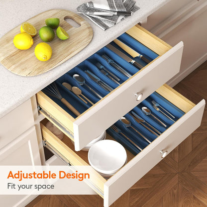 Organizador de cajones para cubiertos Lifewit, bandeja expandible para utensilios de cocina, soporte para cubiertos y cubertería sin BPA, almacenamiento de plástico ajustable para cucharas, tenedores y cuchillos, grande, negro