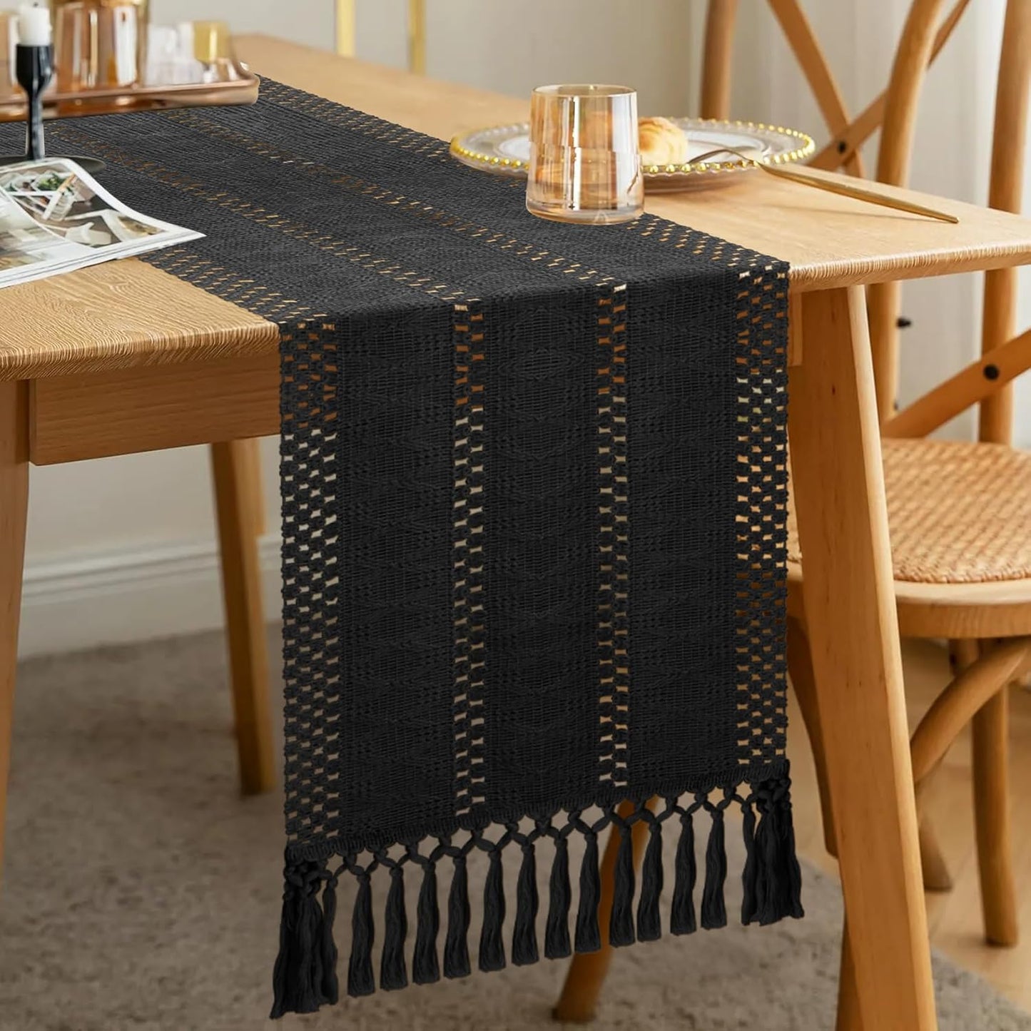 Boho Table Runner Farmhouse Table Runner 72 Inches Long Rustic Coffee Table Runners Cotton Macrame Spring Table Runners with Tassel for Bridal Shower Wedding Kitchen Dining Room Table Home Decor Brown