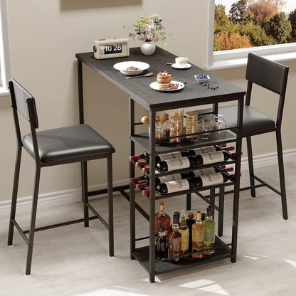 Dining Table Set for 2, Counter Height Table with 2 Upholstered Chairs and Storage Shelves, Bistro Table and Chairs Set of 2, Kitchen Table Set for Small Space, Apartment, Home, Studio