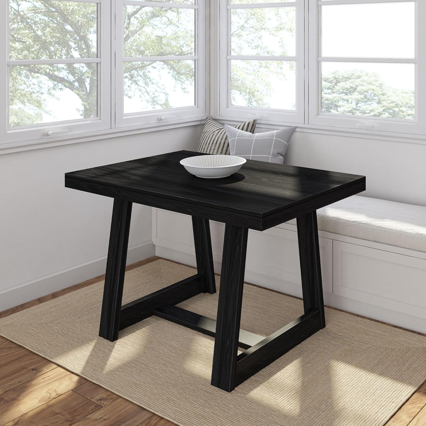 Mesa de comedor rústica de 72 pulgadas con estructura de madera maciza, mesa de comedor rectangular grande de madera para comedor, oficina en casa, muebles de sala de estar, fácil montaje, cepillo de alambre negro