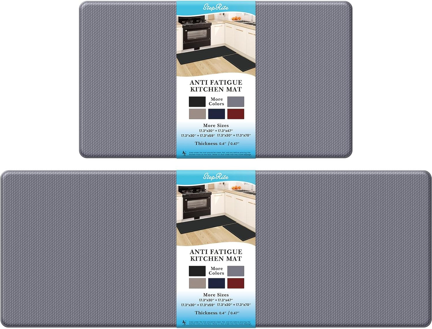 StepRite Kitchen Mats, 2PCS Kitchen Rugs, Cushioned Anti Fatigue Kitchen Mats for Floor, Non-Slip Standing Desk Mat, Waterproof Kitchen Rug Set for Kitchen, Floor, Office,17.3"×30"+17.3"×47",Black