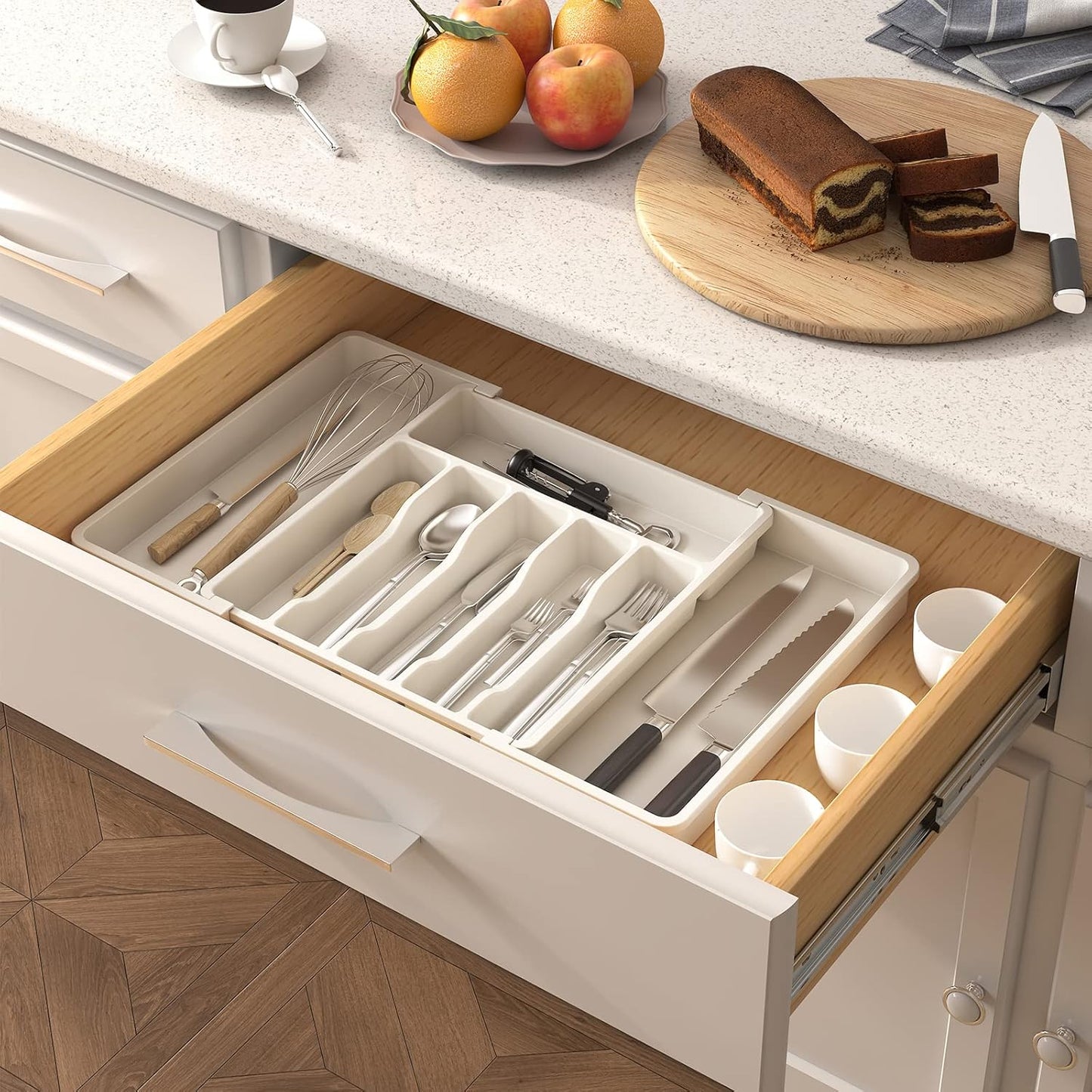 Lifewit Silverware Drawer Organizer, Expandable Utensil Tray for Kitchen, BPA Free Flatware and Cutlery Holder, Adjustable Plastic Storage for Spoons Forks Knives, Large, Black