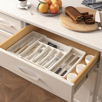 Organizador de cajones para cubiertos Lifewit, bandeja expandible para utensilios de cocina, soporte para cubiertos y cubertería sin BPA, almacenamiento de plástico ajustable para cucharas, tenedores y cuchillos, grande, negro