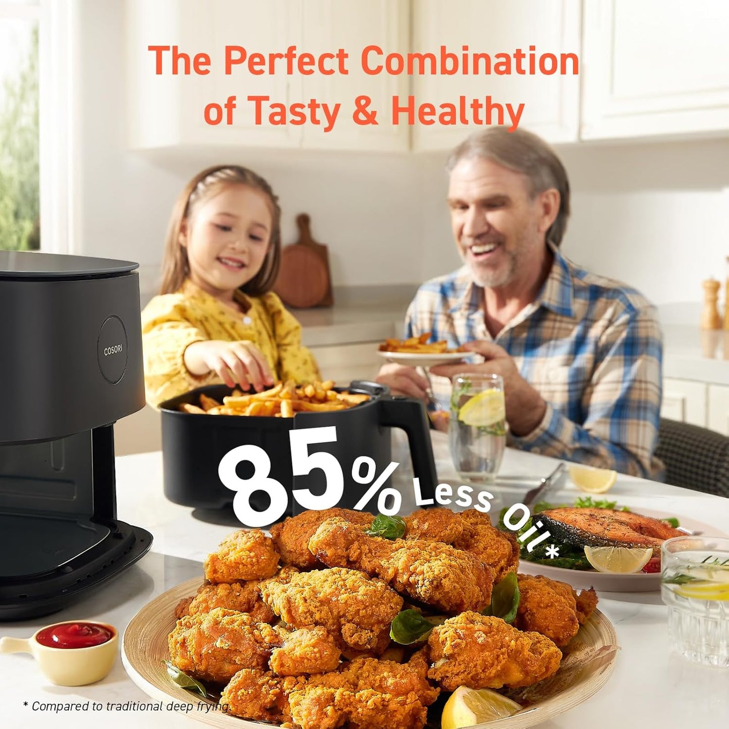 COSORI Air Fryer Pro 9-in-1, Compact 5QT, 450℉: Half Time & Chef-Grade Cook, One-Wipe Clean Glass Panel, 130+ In-App Recipes with Nutritional Info, Nonstick & Dishwasher-Safe Basket, Gray